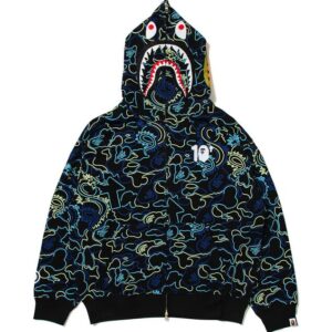 BAPE X 88RISING GLOW IN THE DARK CAMO SHARK FULL ZIP HOODIE MENS