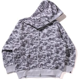 CAMO FAKE PRINT RELAXED FIT SHARK FULL ZIP HOODIE MENS