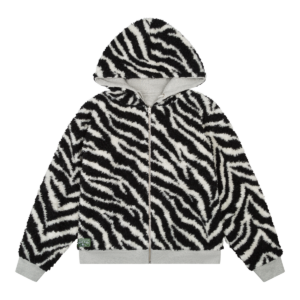 Zebra Shearling Lined Reversible Zip Hoodie