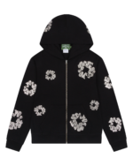 Cashmere Swarovski Cotton Wreath Zip Hoodie Black