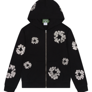 Cashmere Swarovski Cotton Wreath Zip Hoodie Black