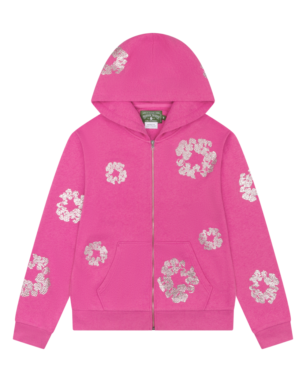 Cashmere Swarovski Cotton Wreath Zip Hoodie Pink