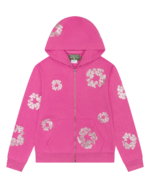 Cashmere Swarovski Cotton Wreath Zip Hoodie Pink