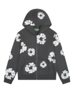 Rhinestone Cotton Wreath Zip Hoodie Vintage Black