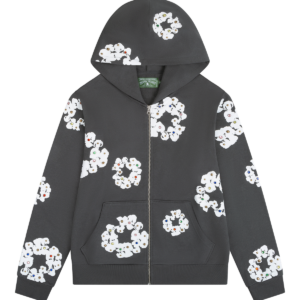 Rhinestone Cotton Wreath Zip Hoodie Vintage Black
