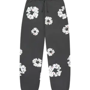 Rhinestone Cotton Wreath Sweatpants Vintage Black