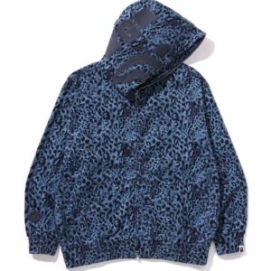 WILD LEOPARD PATTERN SHARK RELAXED FIT FULL ZIP HOODIE MENS