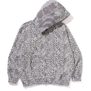 WILD LEOPARD PATTERN SHARK RELAXED FIT FULL ZIP HOODIE MENS