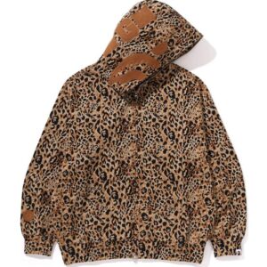 WILD LEOPARD PATTERN SHARK RELAXED FIT FULL ZIP HOODIE MENS